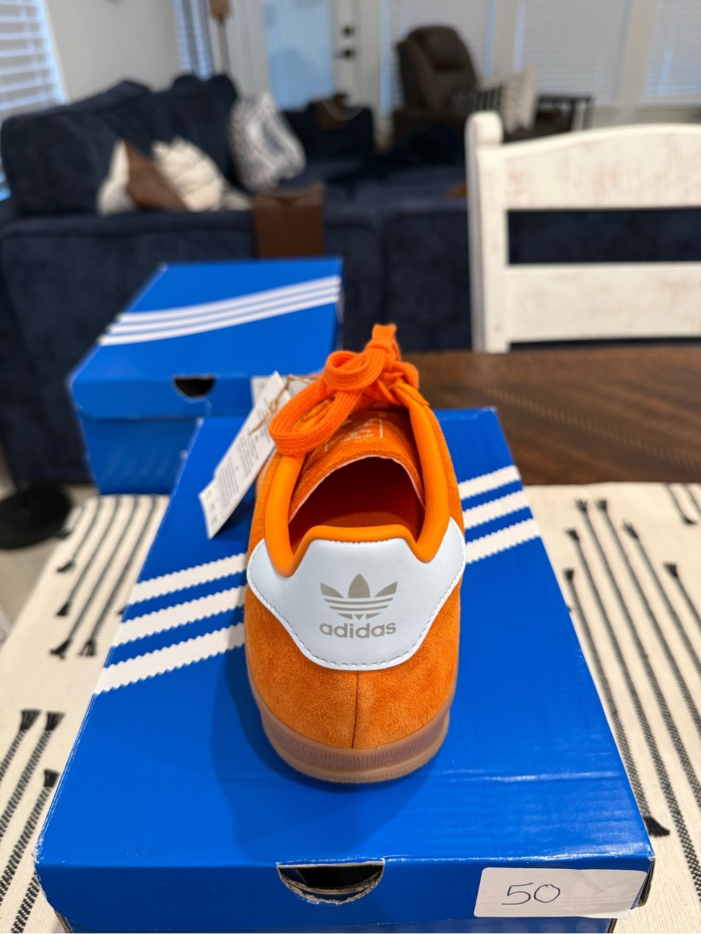 NEW Adidas Gazelle Orange Suede Sneakers with White Stripes Womens 7.5/Mens 6.5 - Picture 4 of 4